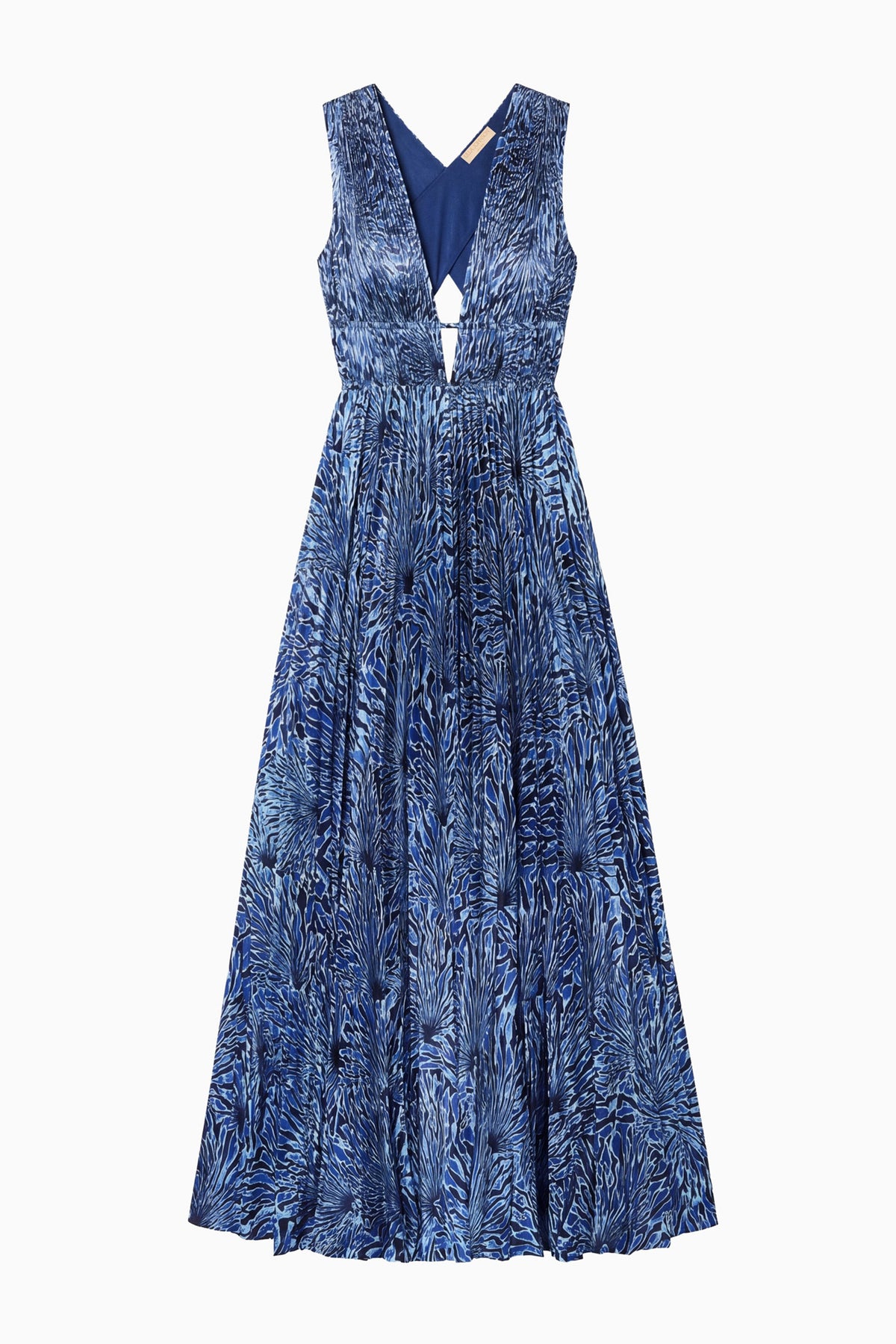 Lapis Printed Satin Evening Gown, Deep V-Neck - Flat Lay | Ulla Johnson