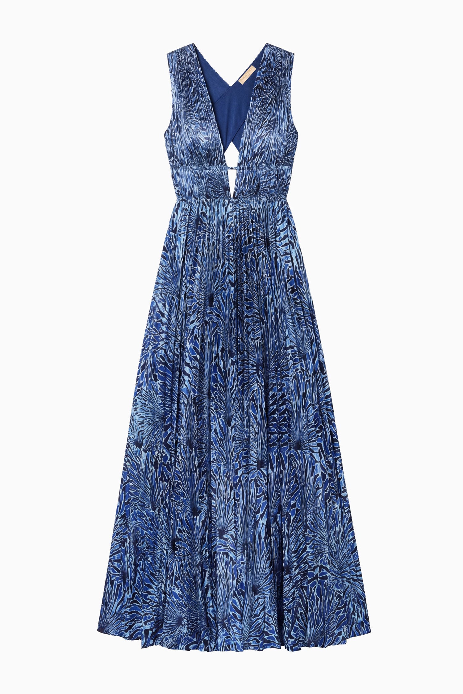 Ulla Johnson Lapis Printed Satin Evening Gown, Deep V-Neck - Flat Lay | Ulla Johnson