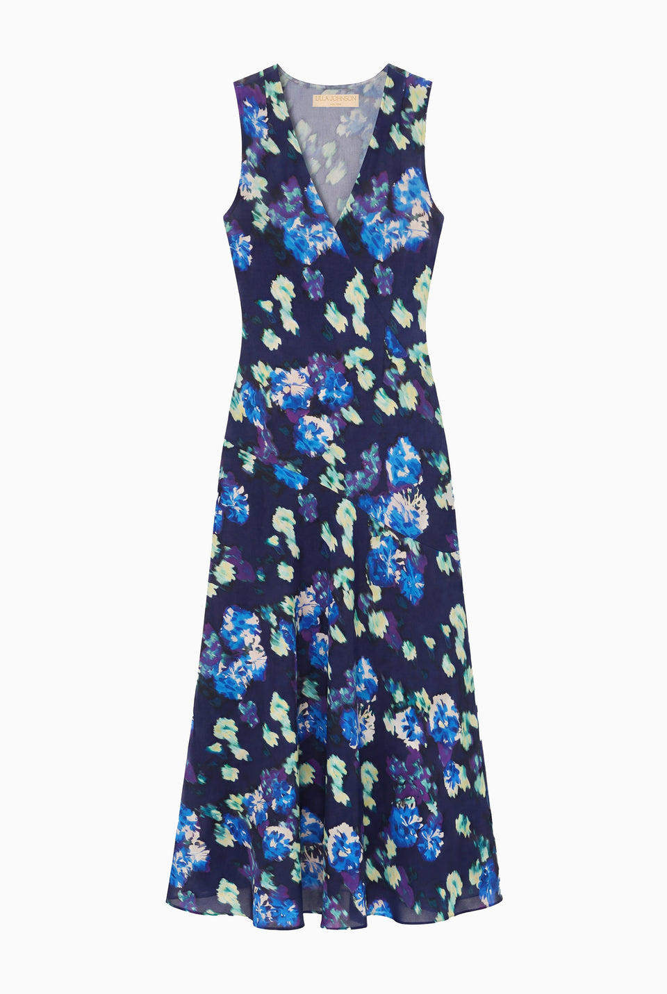 Navy Ikat Floral Silk Maxi Dress - Flat Lay, Designer Sleeveless Gown | Ulla Johnson