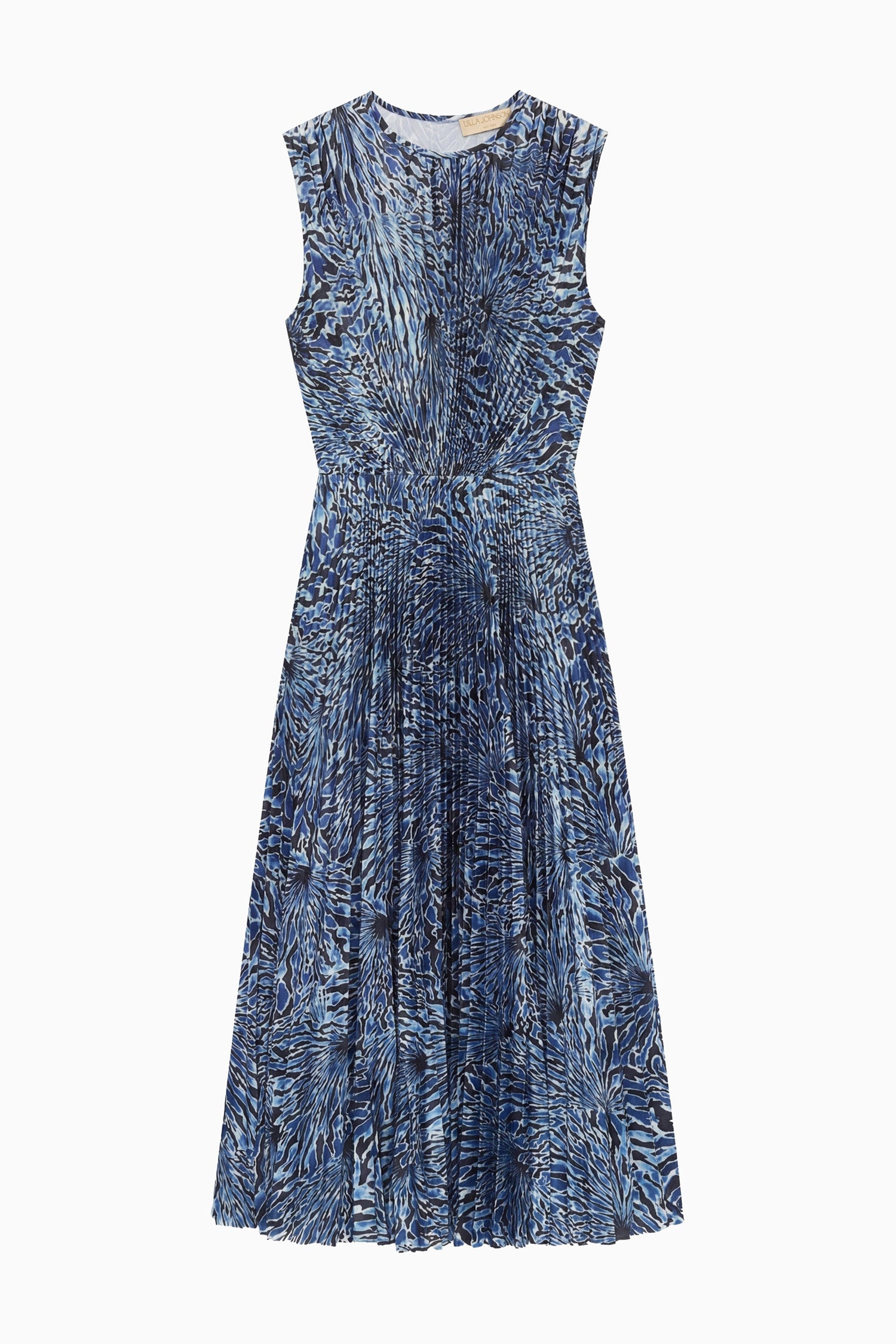 Ulla Johnson Lapis High-Shine Satin Pleated Midi Dress - Editorial Styled Look on Staircase | Ulla Johnson