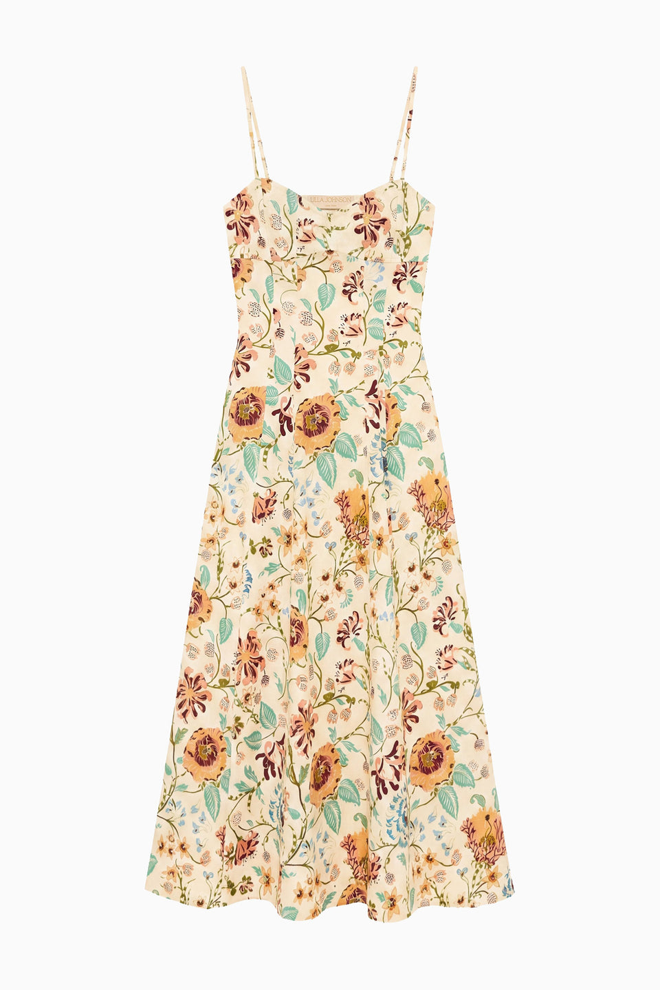Fiora Cami Cotton Midi Dress Abalone floral poplin - Flat Lay, designer sleeveless A-line | Ulla Johnson