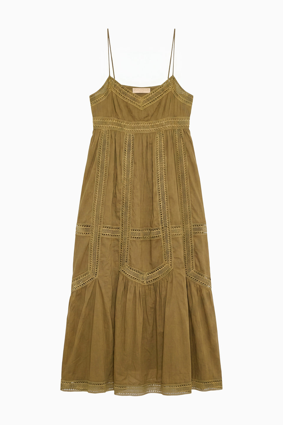 Lichen Washed Cotton Voile Cami Dress with Lace Panels - Flat Lay | Ulla Johnson