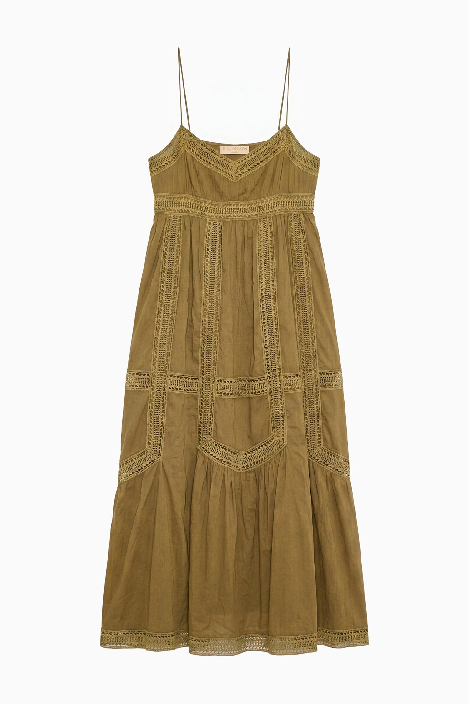 Ulla Johnson Lichen Washed Cotton Voile Cami Dress with Lace Panels - Flat Lay | Ulla Johnson