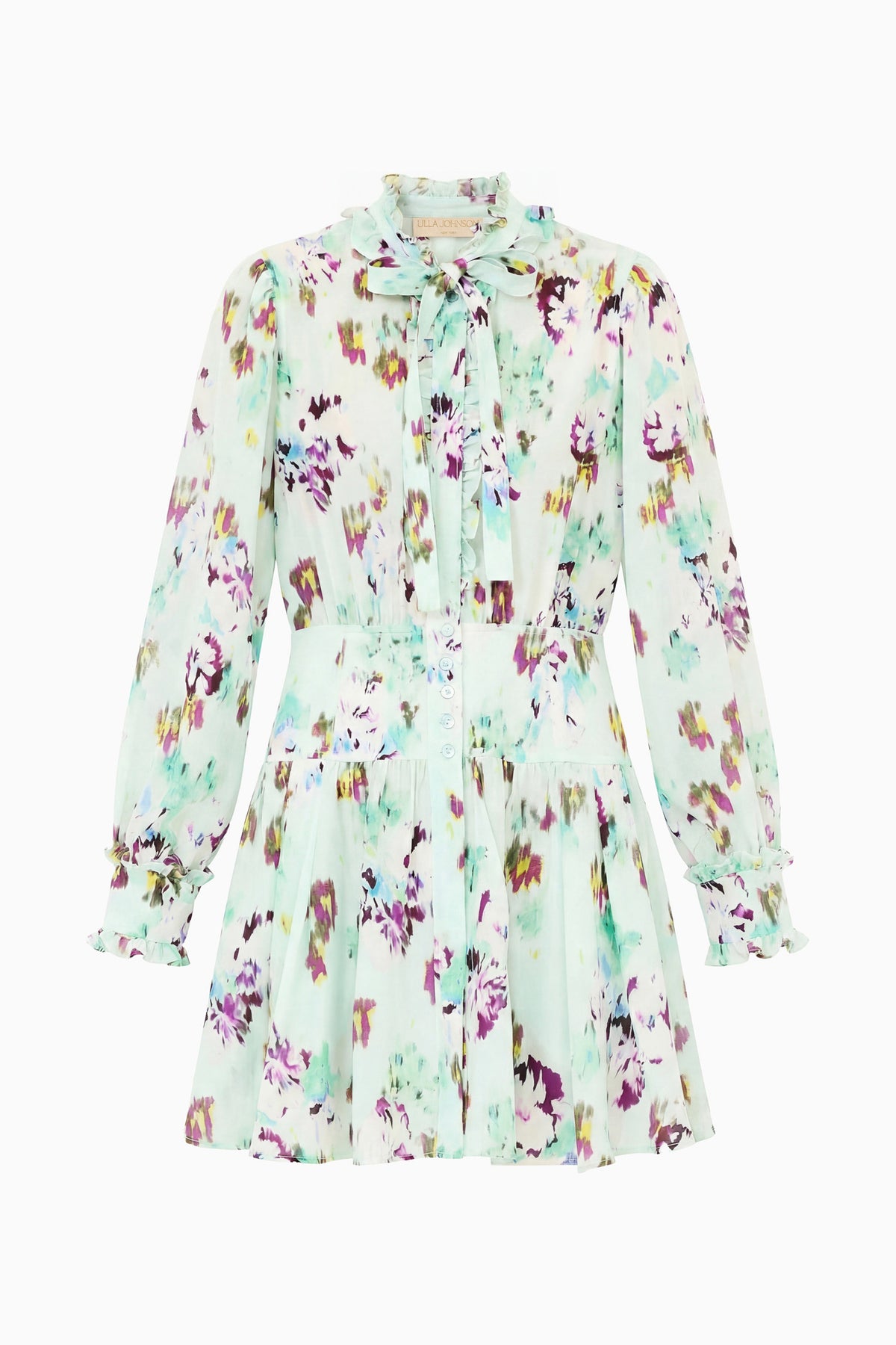 Oasis Ikat Floral Luxury Silk Mini Dress - Flat Lay Front | Ulla Johnson