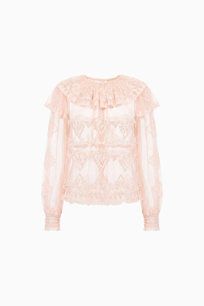 Blush Tulle Lace Long Sleeve Blouse - Flat Lay Front | Ulla Johnson