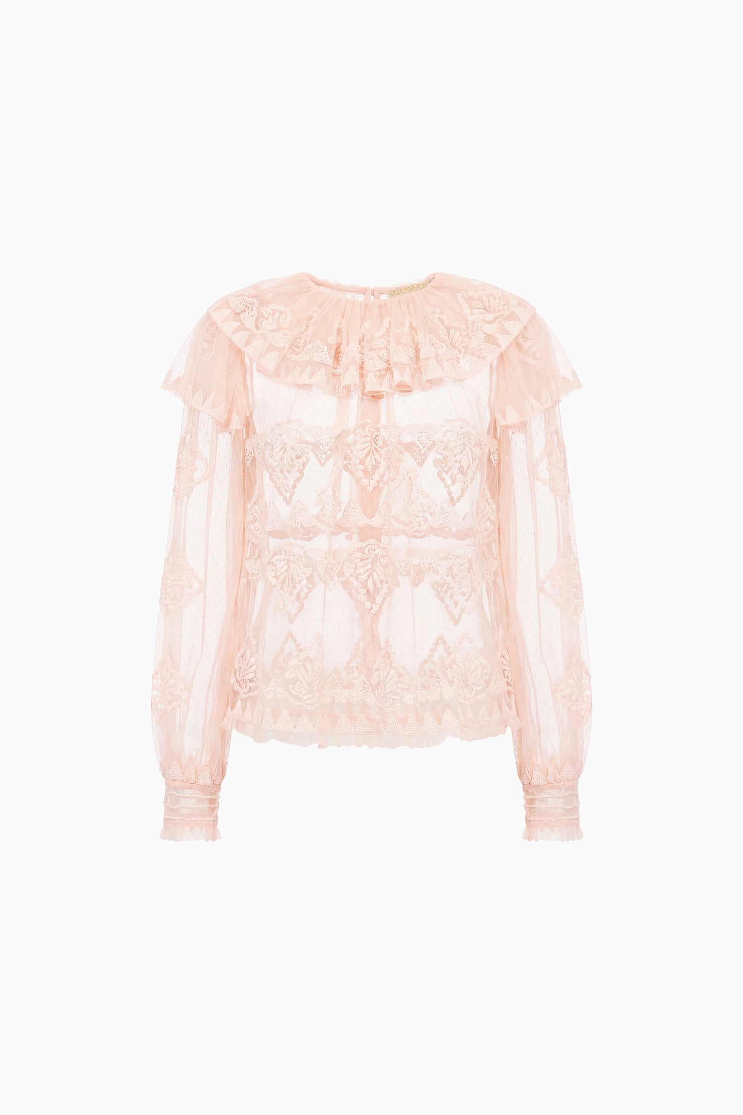 Ulla Johnson Blush Tulle Lace Long Sleeve Blouse - Flat Lay Front | Ulla Johnson