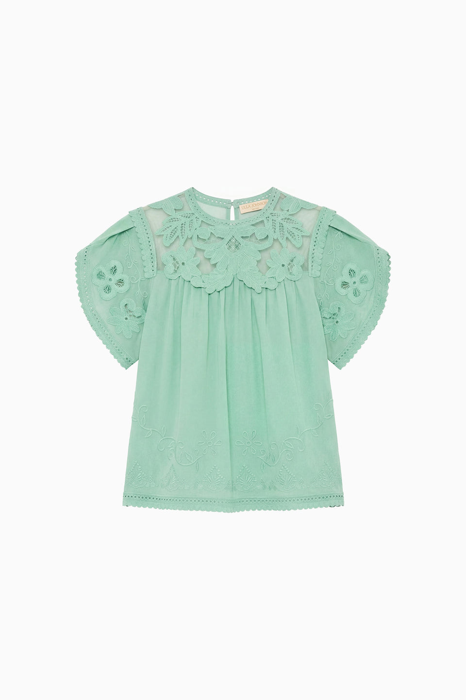 Arctic Luxury Silk Floral Lace Blouse - Flat Lay Front View | Ulla Johnson