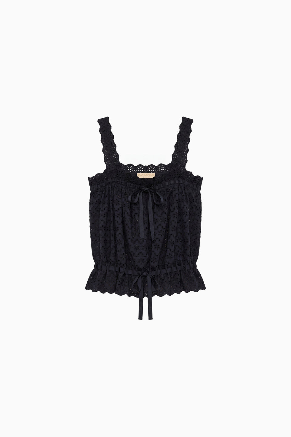 Midnight Cotton Eyelet Sleeveless Top - Flat Lay with Ribbon Ties | Ulla Johnson