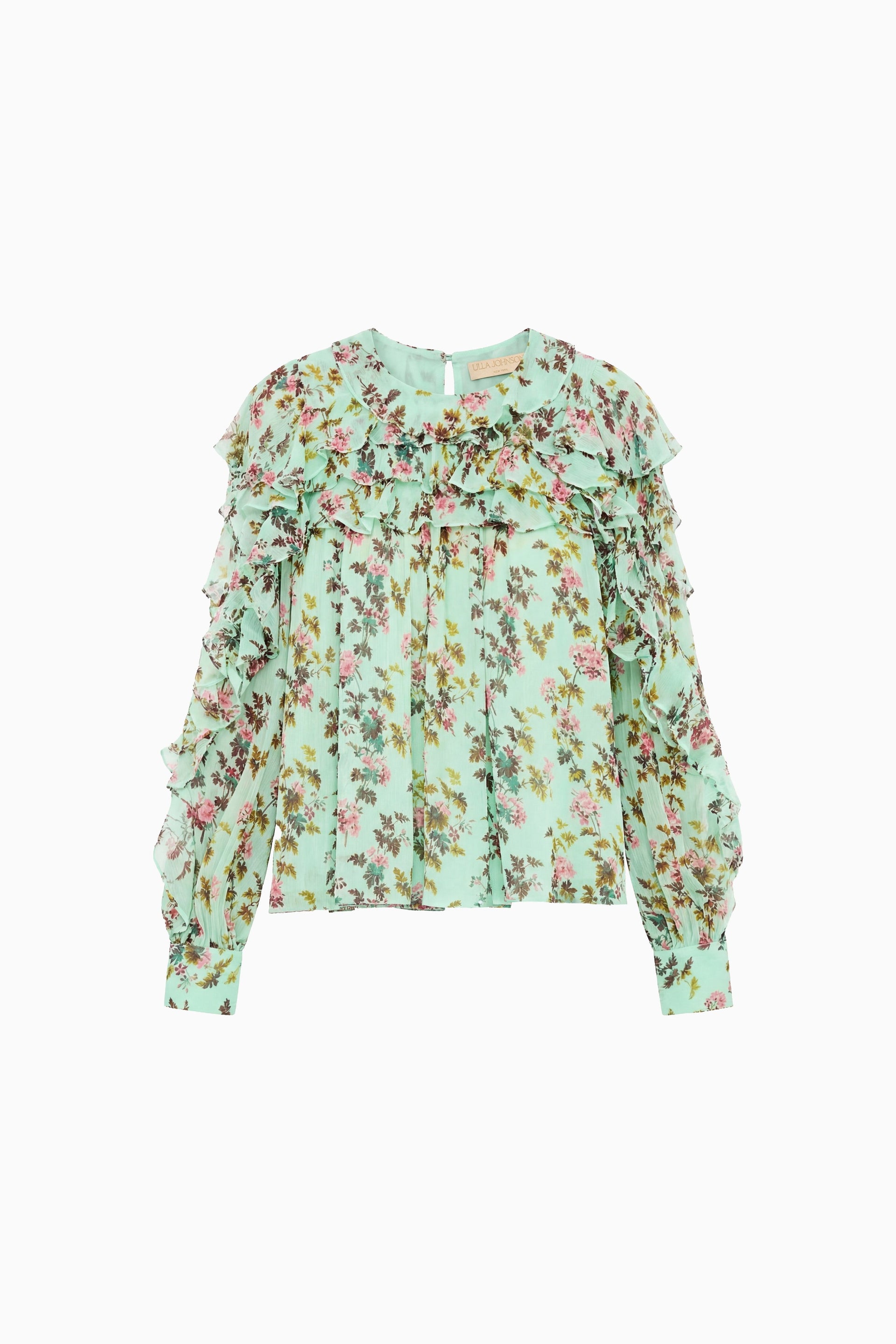 Ulla Johnson Opaline Floral Luxury Silk Blouse with Cascading Ruffles - Flat Lay | Ulla Johnson