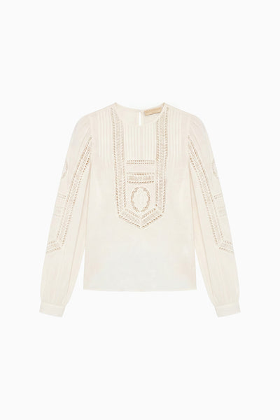 Marlowe Pristine Cotton Voile Lace Appliqué Blouse - Flat Lay | Ulla Johnson