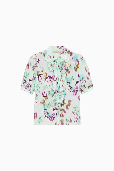 Oasis Designer Silk Ikat Floral Blouse - Flat Lay | Ulla Johnson