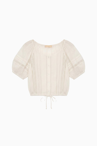 Pristine Cotton Voile Clara Cropped Blouse Drawstring Hem - Flat Lay | Ulla Johnson