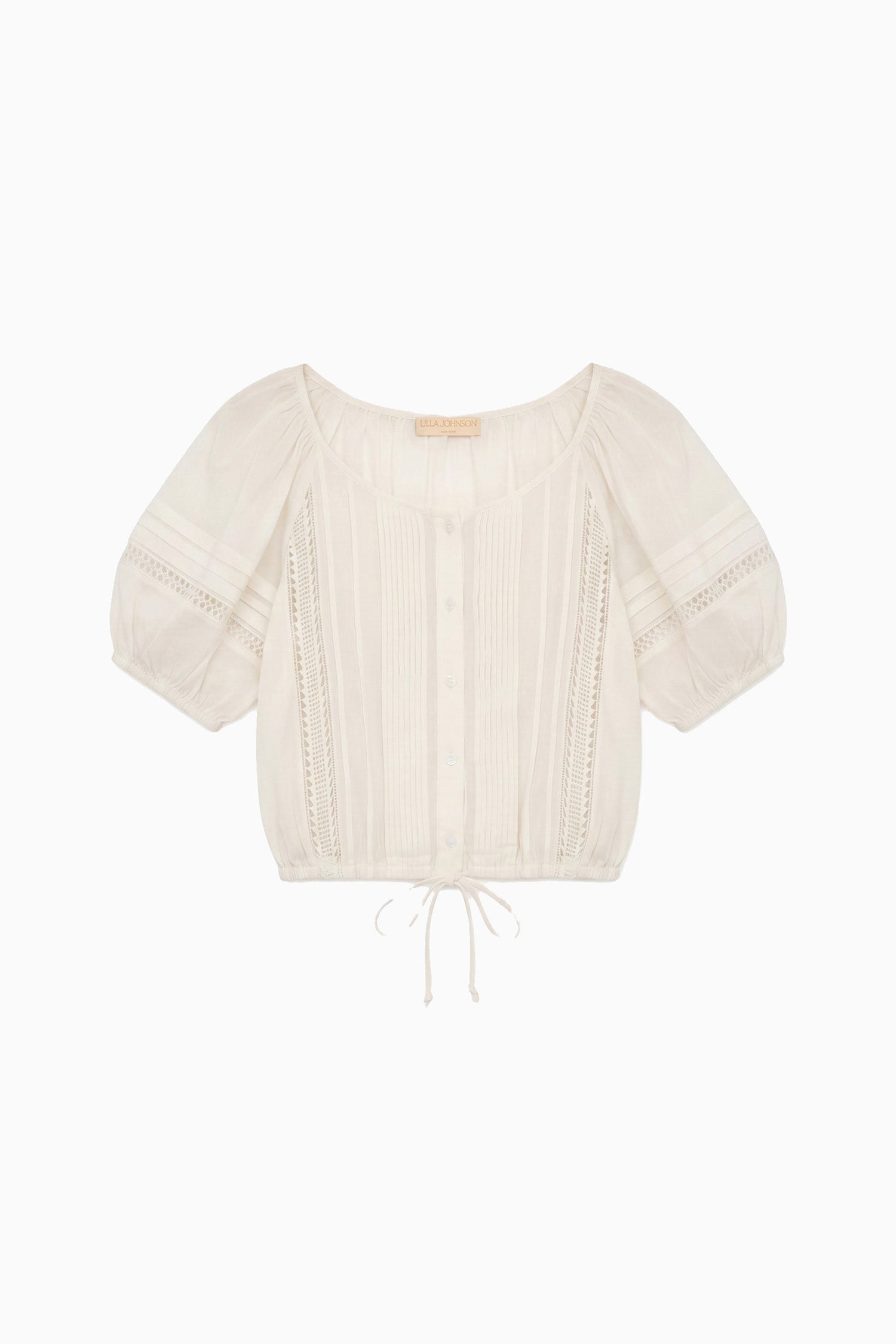 Ulla Johnson Pristine Cotton Voile Clara Cropped Blouse Drawstring Hem - Flat Lay | Ulla Johnson