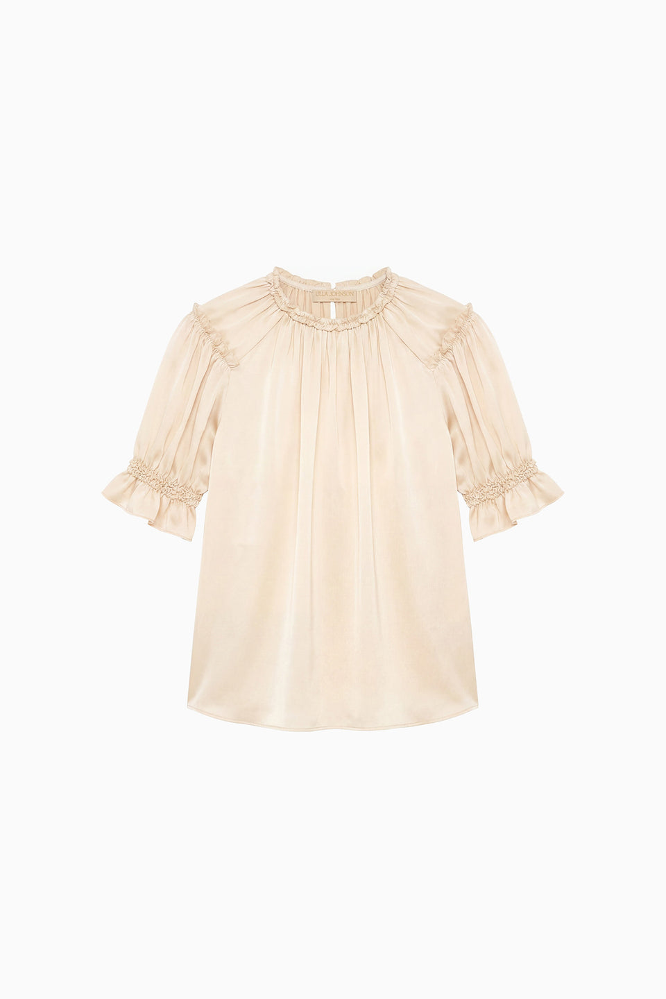 Ivory Washed Silk-Satin Puff Sleeve Blouse - Flat Lay | Ulla Johnson