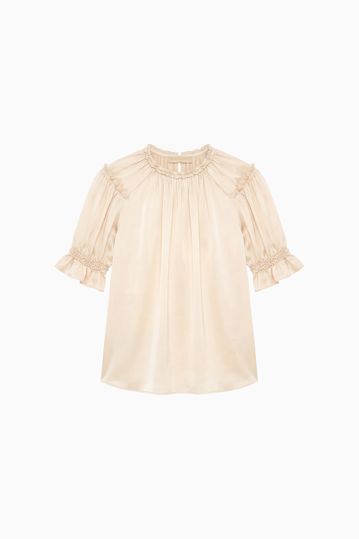 Ulla Johnson Ivory Washed Silk-Satin Puff Sleeve Blouse - Flat Lay | Ulla Johnson