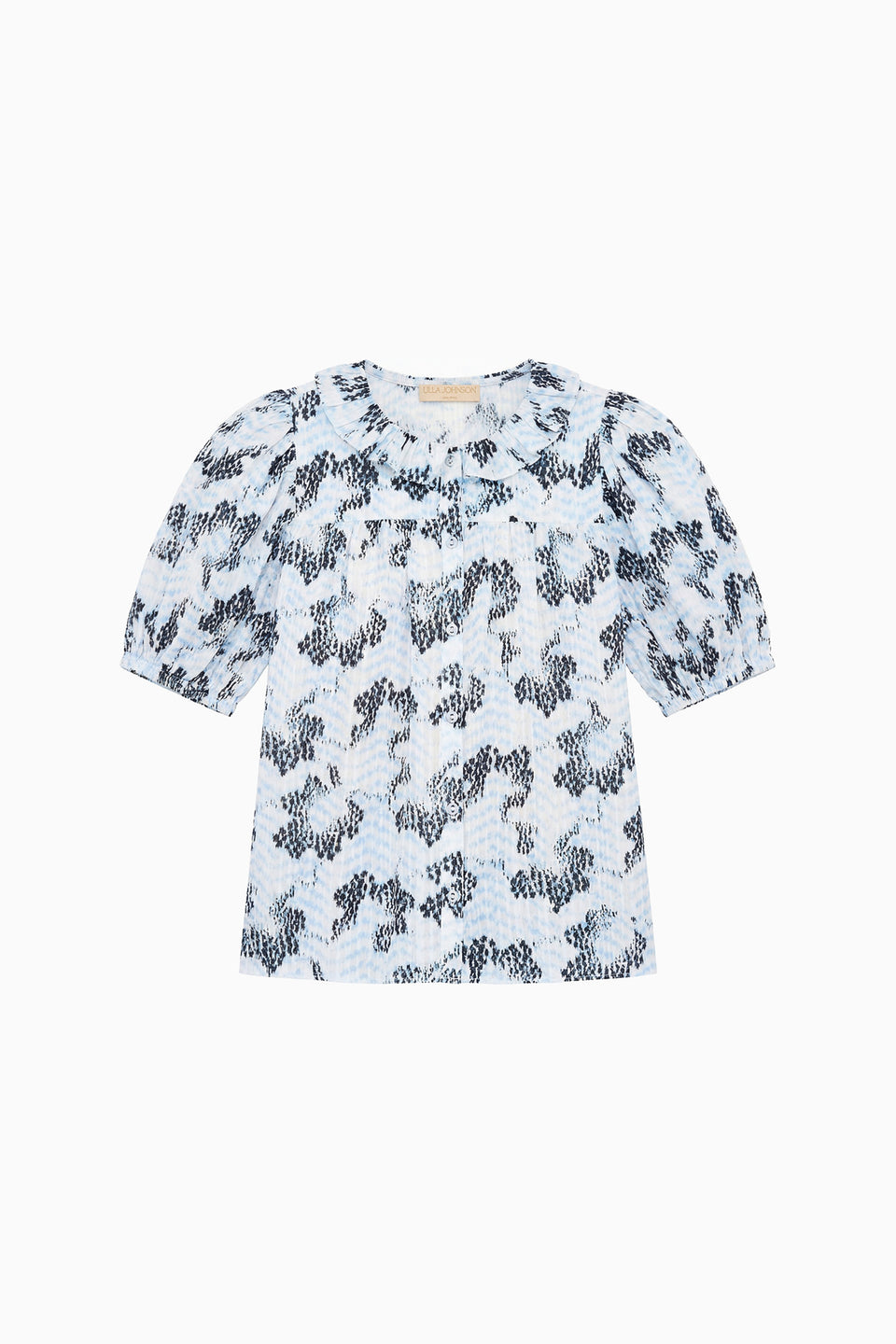 ⁣⁢Top en coton imprimé Ciel de luxe, col à volants et manches ballon - Vue à plat | Ulla Johnson⁤⁣