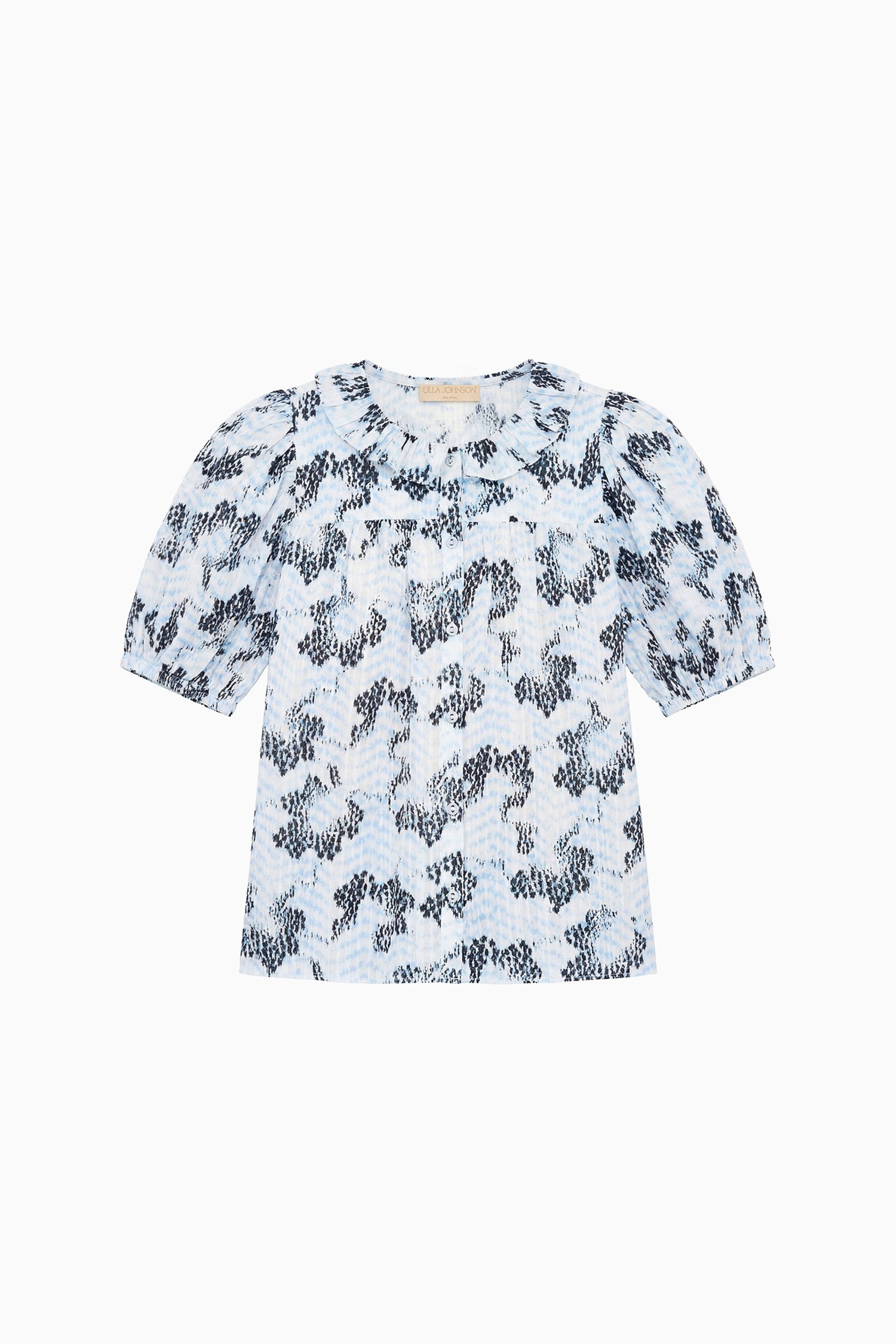 Ulla Johnson ⁣⁢Ciel Bedrukte Luxe Katoenen Top, Ruche Kraag &amp; Pofmouwen - Plat Ligging | Ulla Johnson⁤⁣