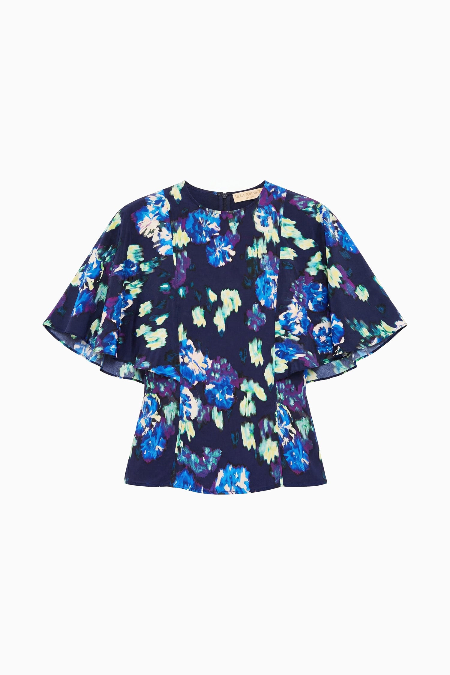 Ulla Johnson ⁣⁢Marineblaues Ikat-Floral-Seidenbluse – Flat Lay, Luxus-Designer-Top | Ulla Johnson⁤⁣