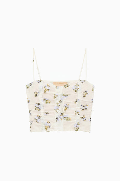 ⁣⁢Violet Leaf Haut bustier court en organza fil coupé - Vue à plat | Ulla Johnson⁤⁣