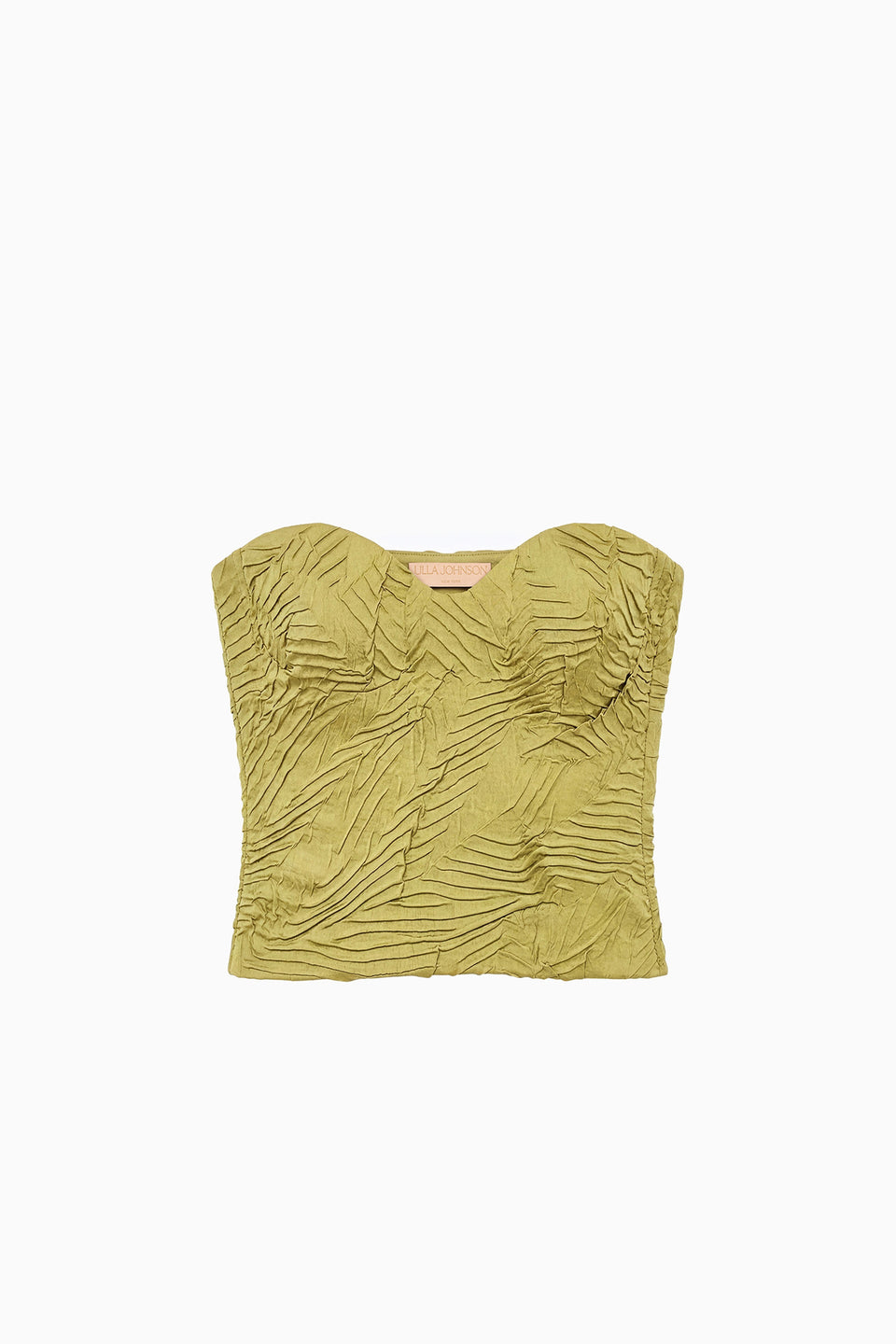 Moss Gold Wave Crinkled Satin Cropped Bustier Top - Flat Lay | Ulla Johnson