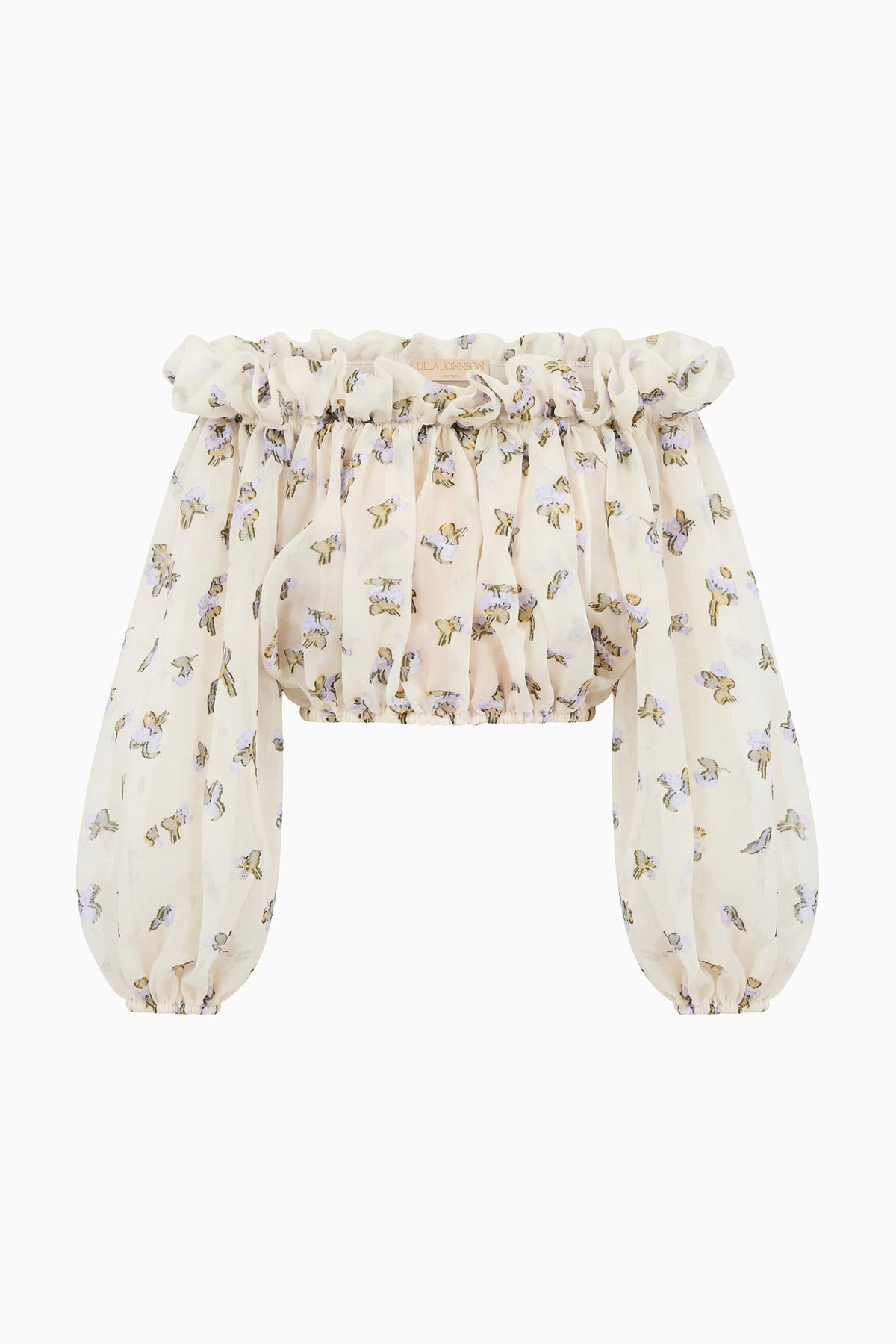 Ondine Violet Leaf Off-Shoulder Organza Blouse, Balloon Sleeves - Flat Lay | Ulla Johnson