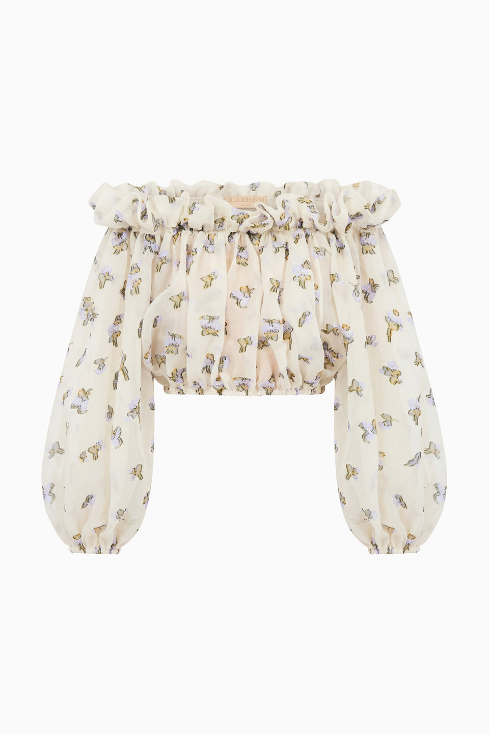 Ondine Violet Leaf Off-Shoulder Organza Blouse, Balloon Sleeves - Flat Lay | Ulla Johnson