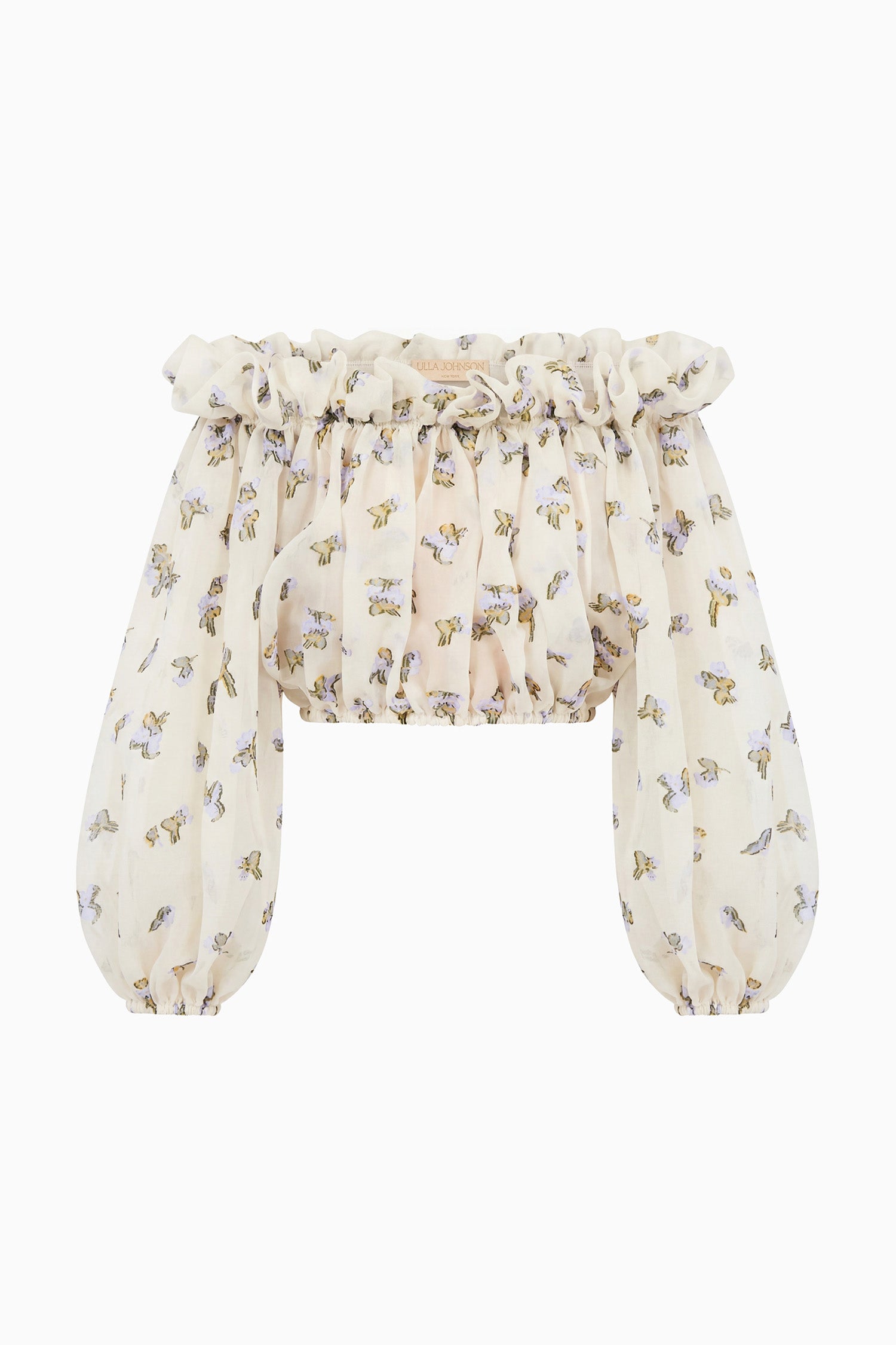 Ulla Johnson Ondine Violet Leaf Off-Shoulder Organza Blouse, Balloon Sleeves - Flat Lay | Ulla Johnson