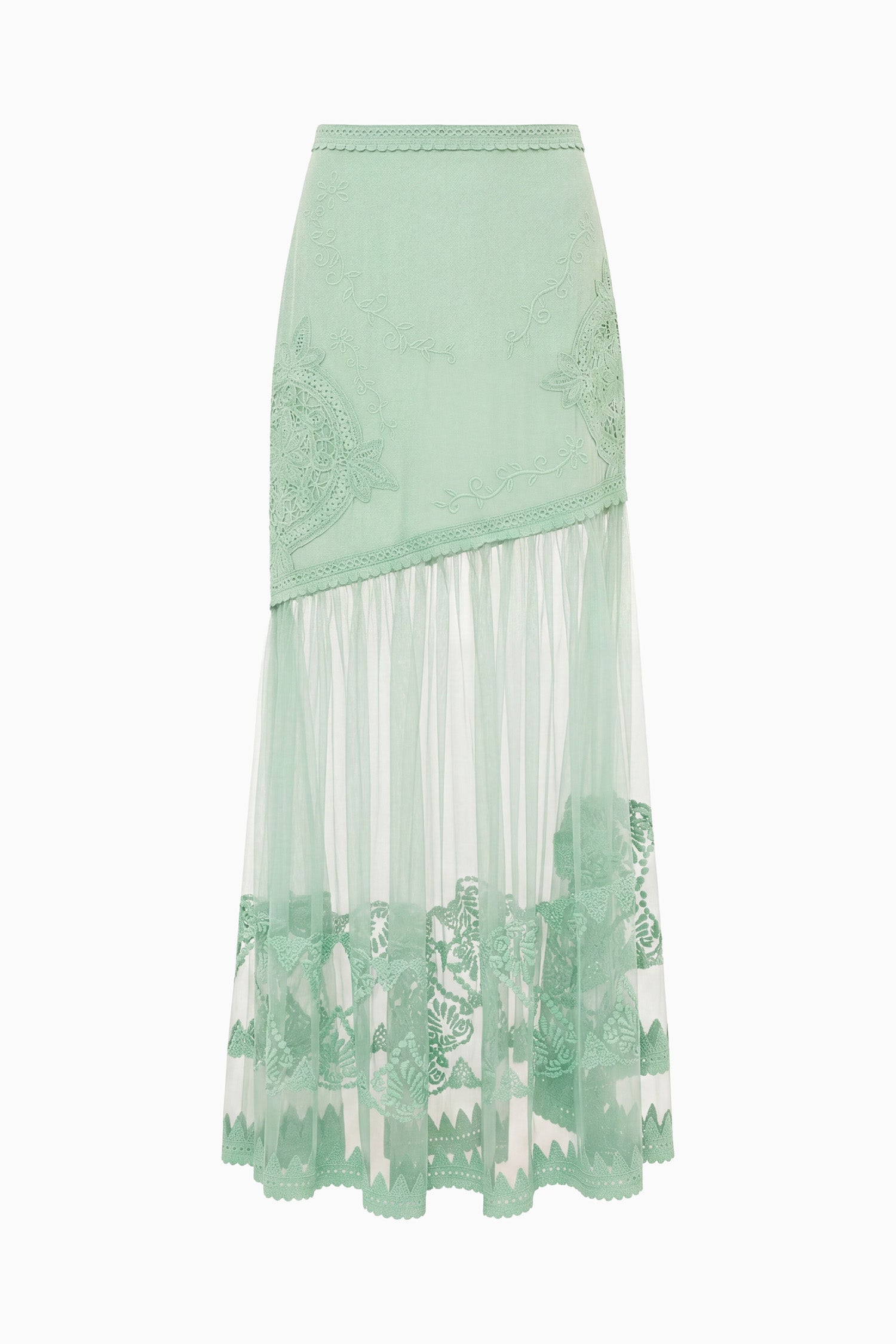 Ulla Johnson Arctic Luxury Silk Skirt - Flat View, Floral Lace Embroidery & Sheer Tulle | Ulla Johnson
