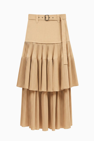 ⁣⁢Jupe midi plissée en mélange de laine Dunewood Coralie avec ceinture - Vue à plat | Ulla Johnson⁤⁣
