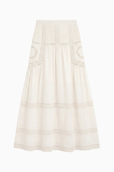 ⁣⁢Pristine Alice Jupe midi en voile de coton blanc avec dentelle - Vue à plat | Ulla Johnson⁤⁣