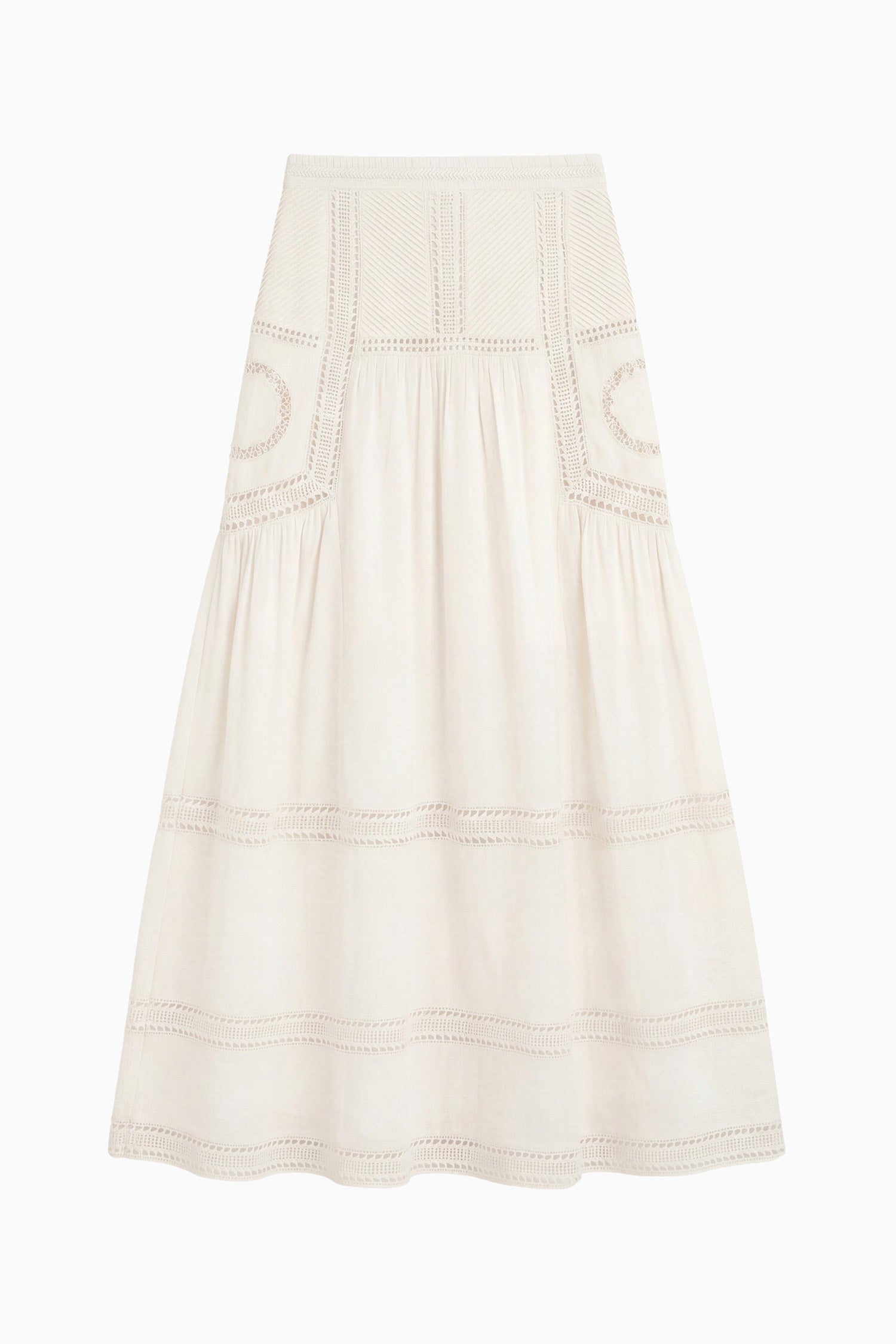 Ulla Johnson ⁣⁢Pristine Alice Jupe midi en voile de coton blanc avec dentelle - Vue à plat | Ulla Johnson⁤⁣