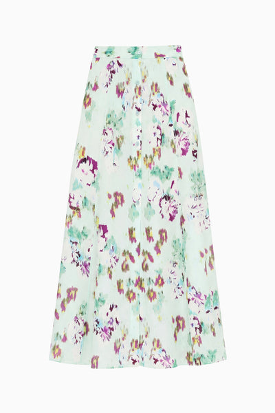 ⁣⁢Gonna Midi di Lusso in Seta con Stampa Ikat Oasis - Flat Lay, A-Line di Designer | Ulla Johnson⁤⁣