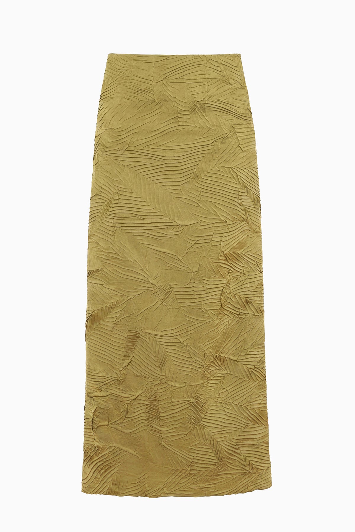 ⁣⁢Jupe midi en satin froissé italien Moss Gold - Pose à plat | Ulla Johnson⁤⁣