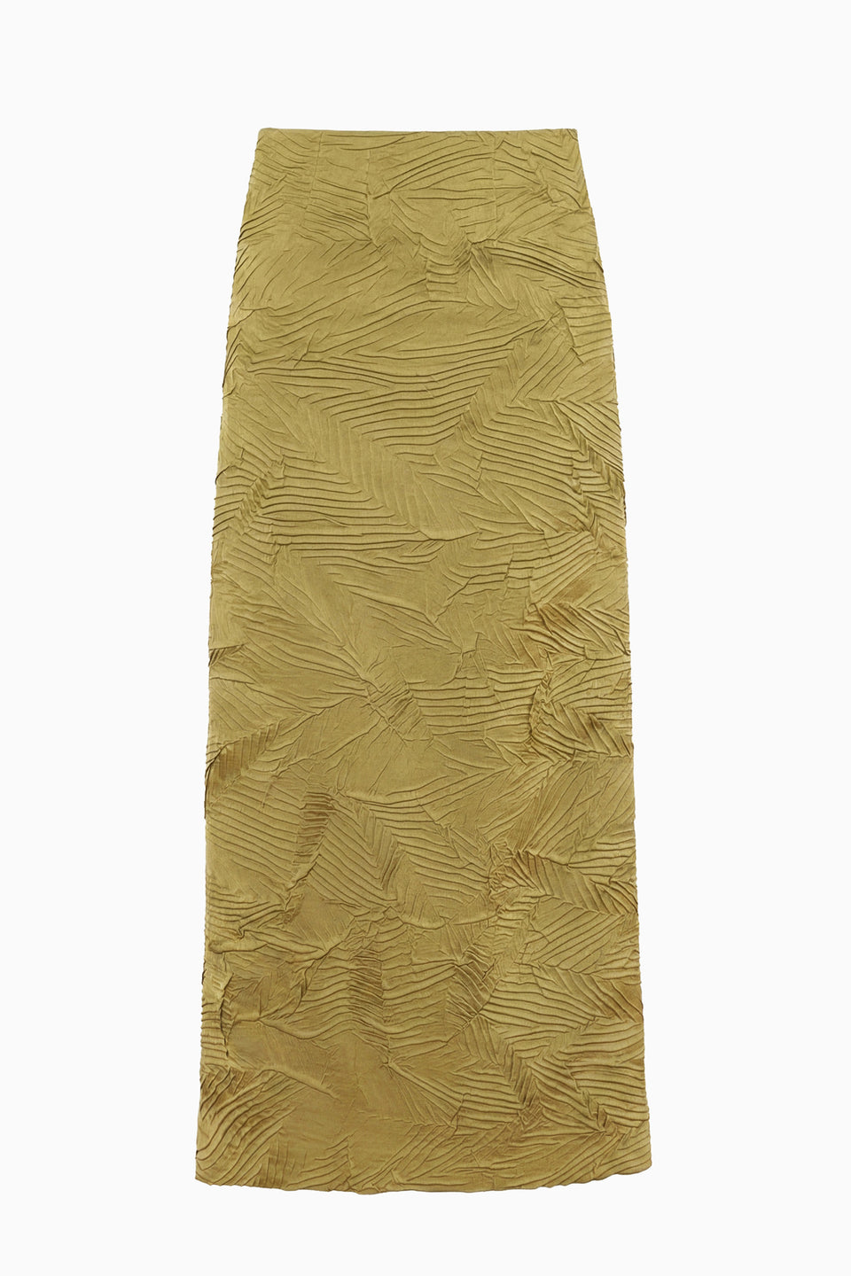 Moss Gold Italian Crinkled Satin Midi Skirt - Flat Lay | Ulla Johnson