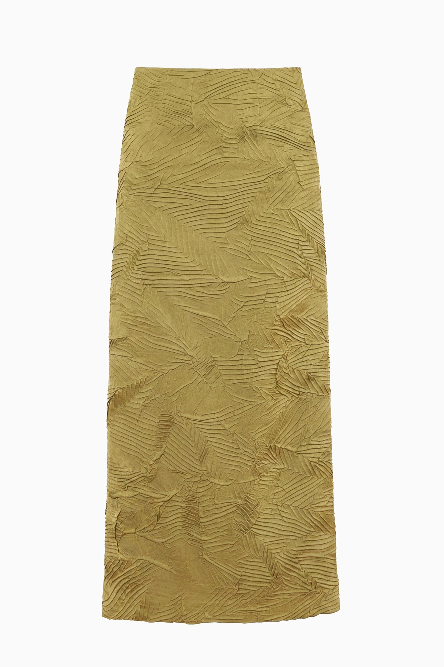 Ulla Johnson ⁣⁢Jupe midi en satin froissé italien Moss Gold - Pose à plat | Ulla Johnson⁤⁣