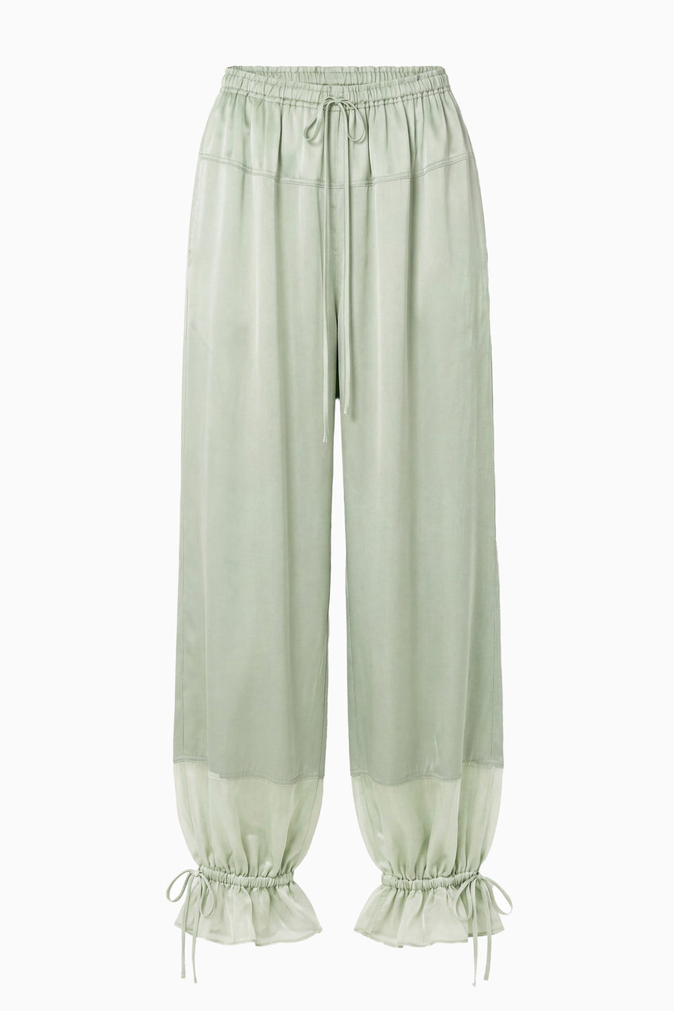 Celadon Washed Silk-Satin Cinched Pant - Flat Lay, Designer Balloon Trousers | Ulla Johnson