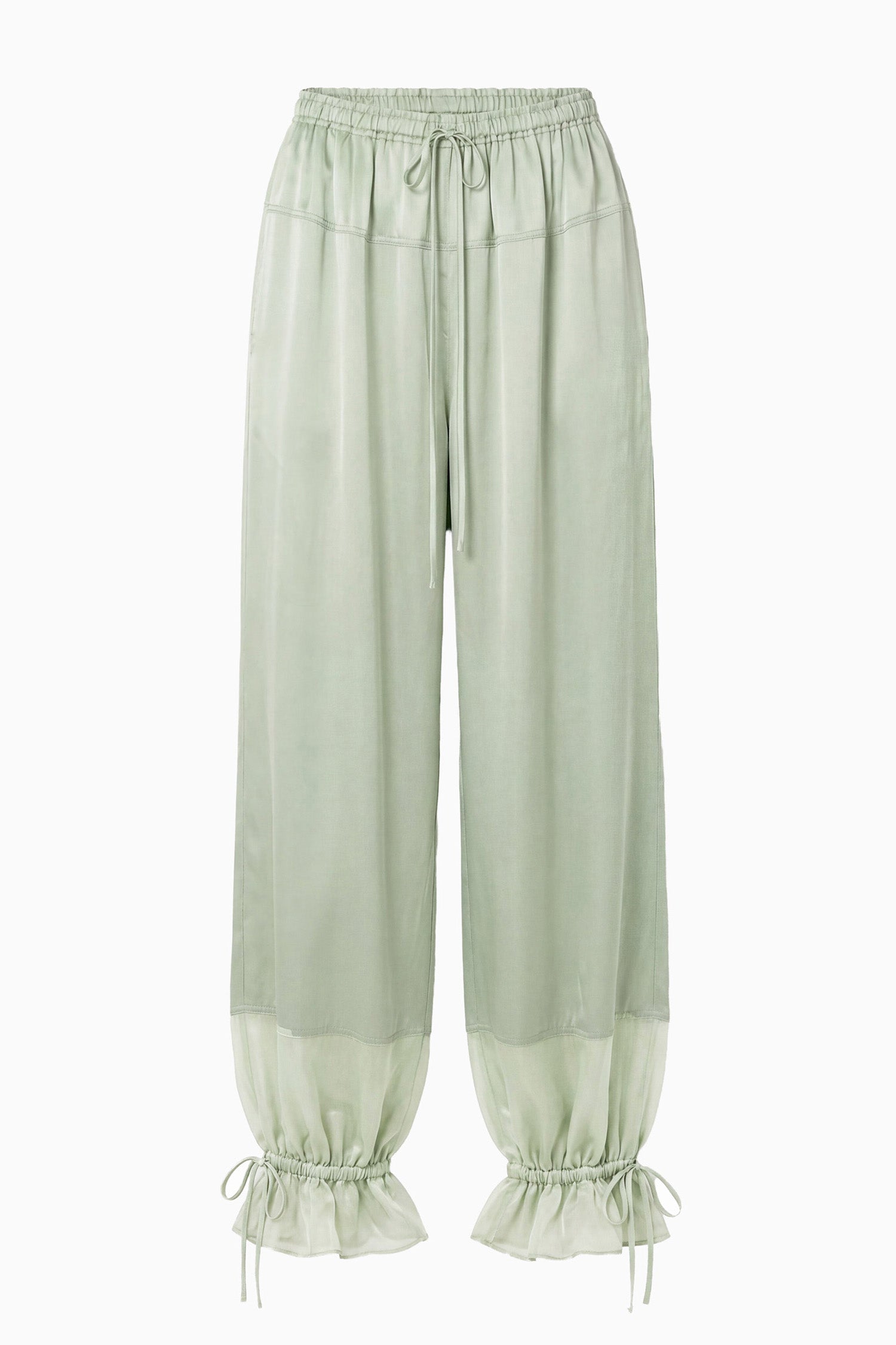 Ulla Johnson Celadon Washed Silk-Satin Cinched Pant - Flat Lay, Designer Balloon Trousers | Ulla Johnson