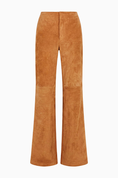 Cognac Lamb Suede Trouser - Flat Lay, Designer Suede Pants | Ulla Johnson