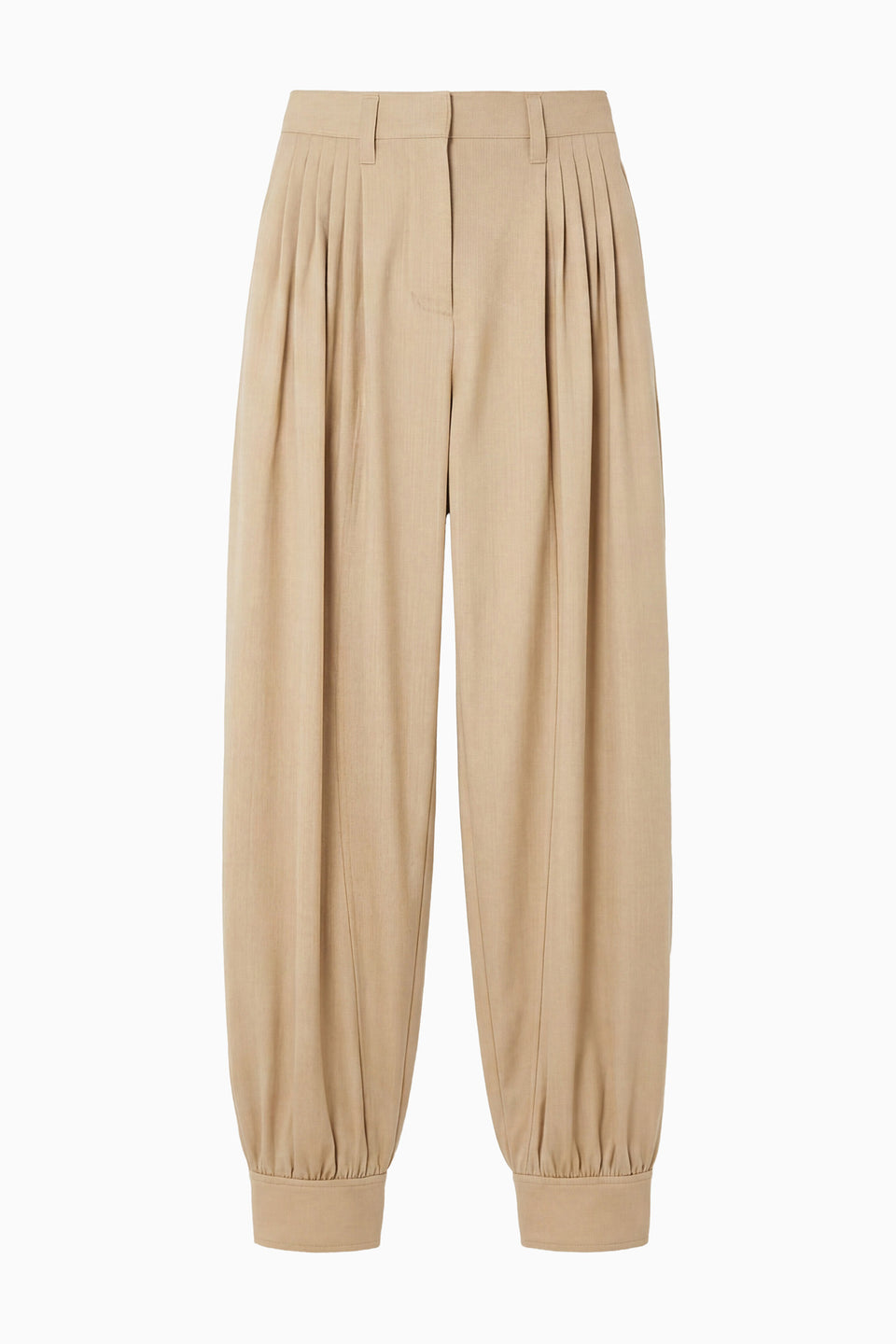 Dunewood Tan Luella Pleated Wool-Blend Pant - Flat Lay, Tapered Cuff | Ulla Johnson