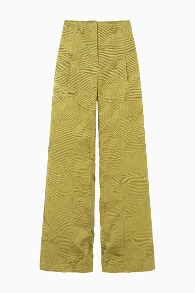 ⁣⁢Pantalone a gamba larga in raso stropicciato Moss Gold Wave - Vista frontale Flat Lay | Ulla Johnson⁤⁣