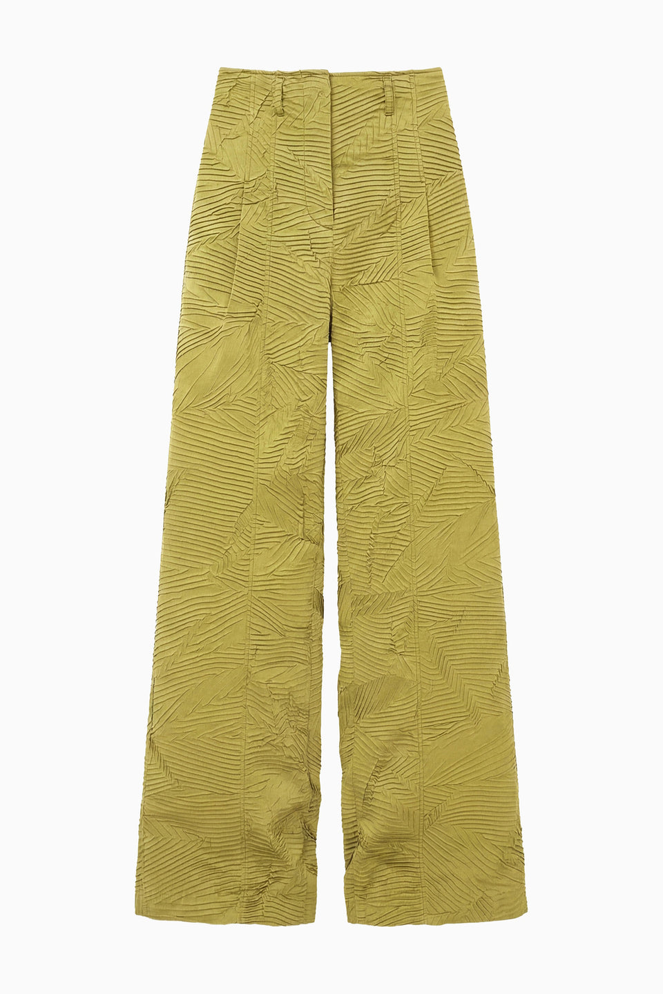 Moss Gold Wave Crinkled Satin Wide-Leg Pant - Flat Lay Front View | Ulla Johnson