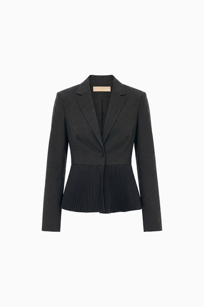 Black Wool Greta Pleated Peplum Blazer - Flat Lay, luxury designer jacket | Ulla Johnson