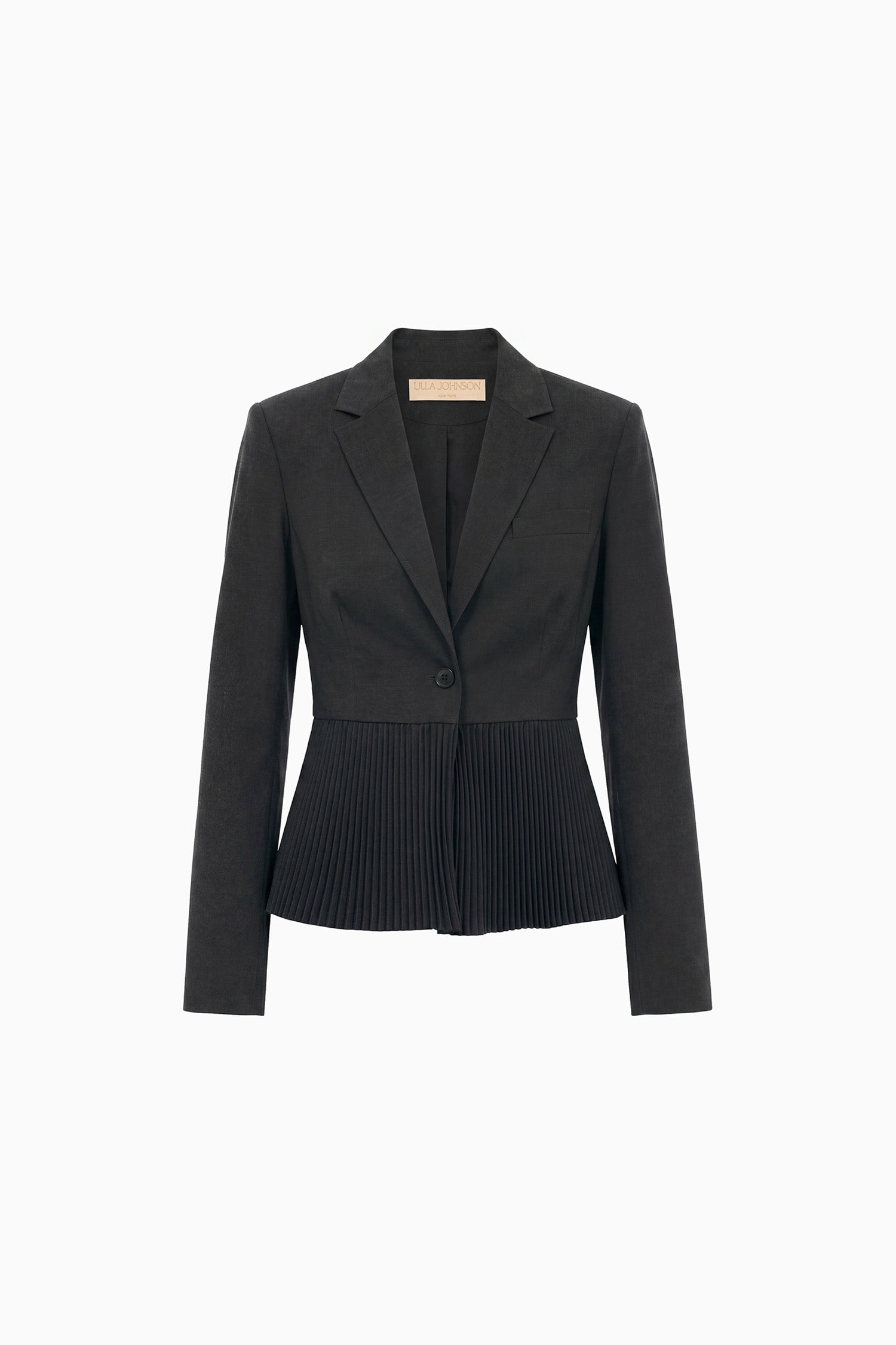 Ulla Johnson Black Wool Greta Pleated Peplum Blazer - Flat Lay, luxury designer jacket | Ulla Johnson