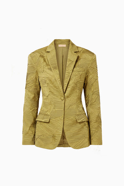 Moss Gold Textured Satin Blazer - Flat Lay, Single-Button Front | Ulla Johnson