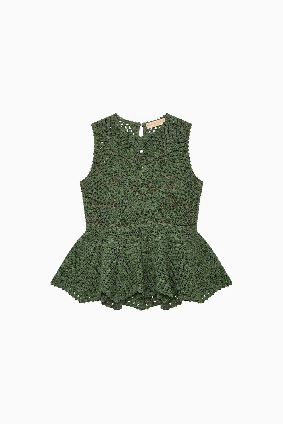 Sea Glass Designer Hand-Crochet Cotton Peplum Top - Flat Lay | Ulla Johnson