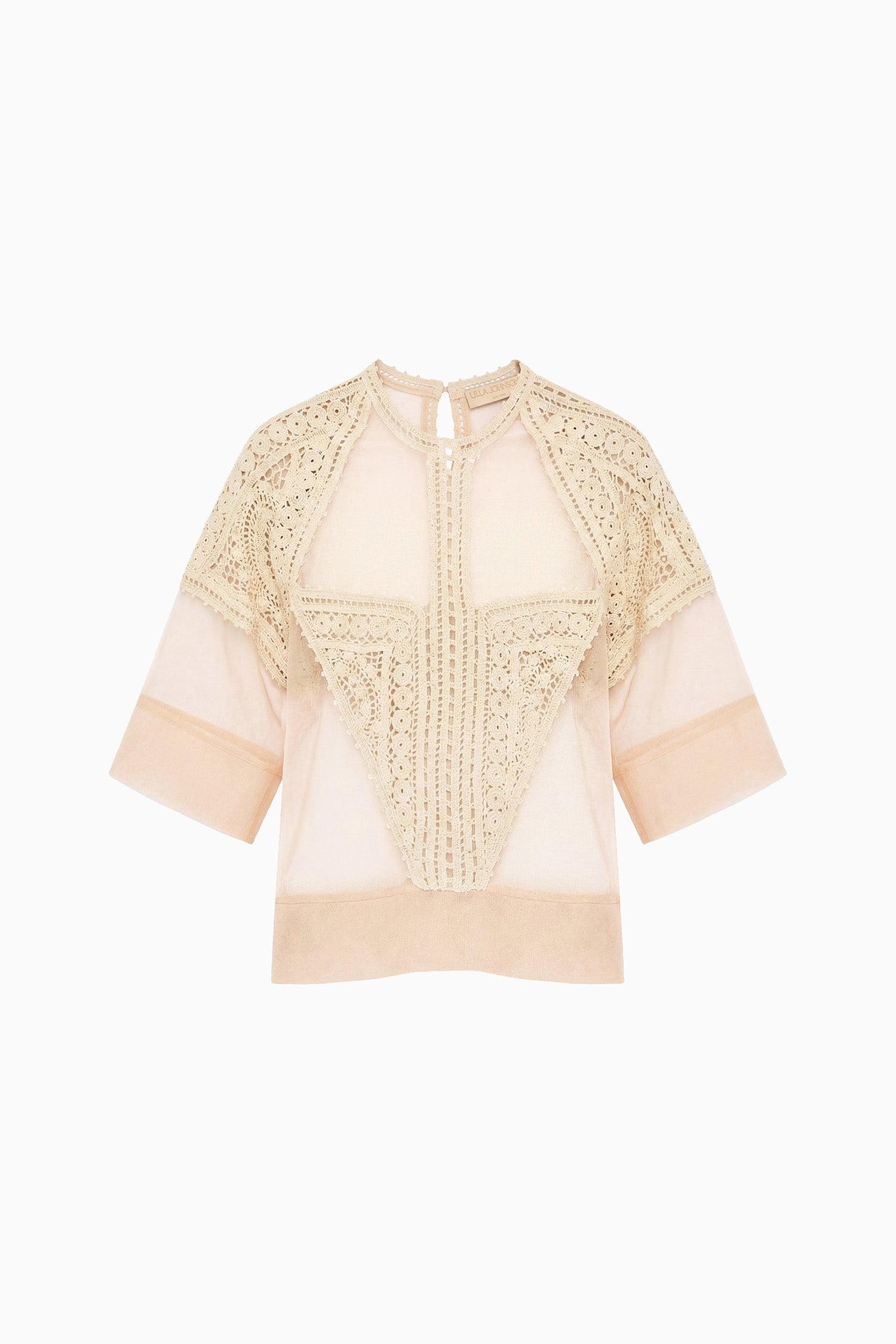 Ulla Johnson Sandstone Designer Crochet & Tulle Top - Flat Lay Back View | Ulla Johnson