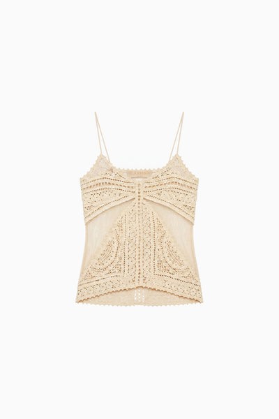 Sandstone Hand-Crochet Tulle Camisole Top - Flat Lay Product View | Ulla Johnson