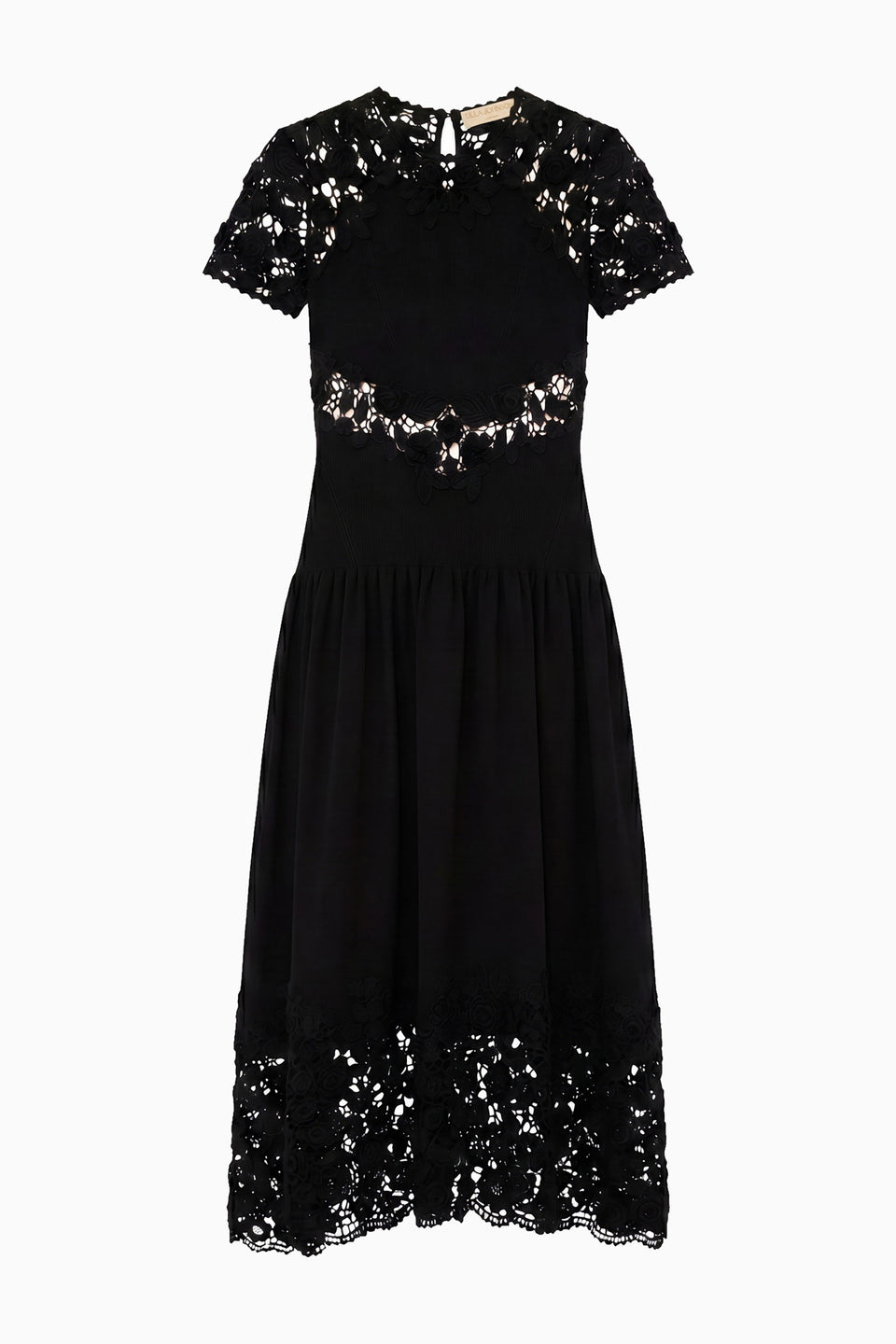 Black Luxury Crochet Short Sleeve Midi Dress, Flat Lay - Sabrina SS Crochet Dress | Ulla Johnson