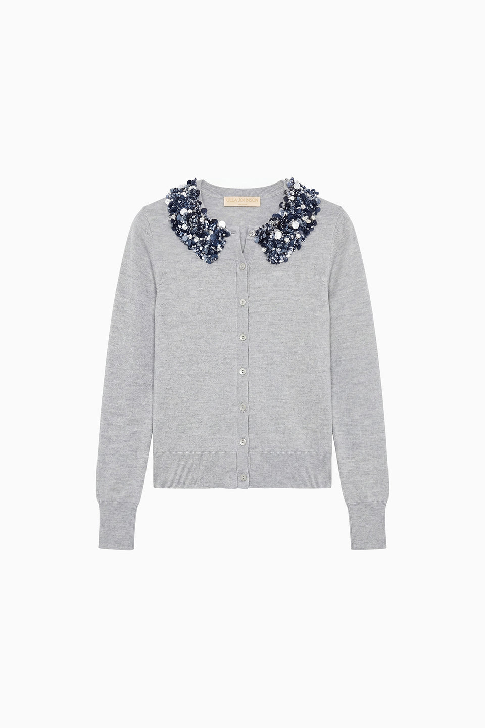 Ash Designer Embellished Cardigan - Flat Lay with Sequin Embroidered Collar | Ulla Johnson