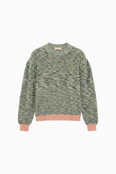 ⁣⁢Piedstone Jade Mélange Baumwoll Illesa Strickpullover mit Lachsfarbenem Besatz - Flat Lay | Ulla Johnson⁤⁣